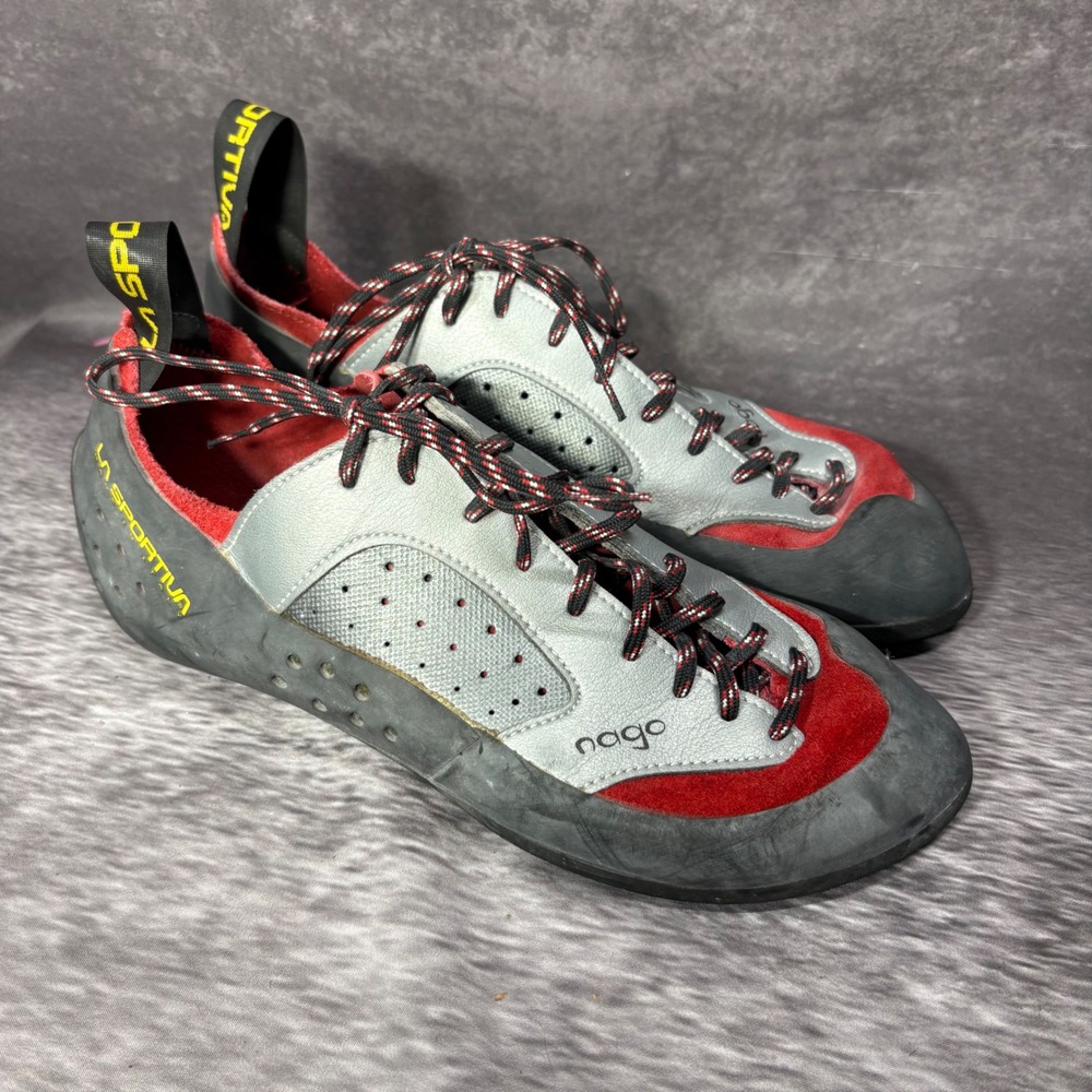 La Sportiva Nago Rock Climbing Shoes Grey Red EU 43 US Men 10 Women 11